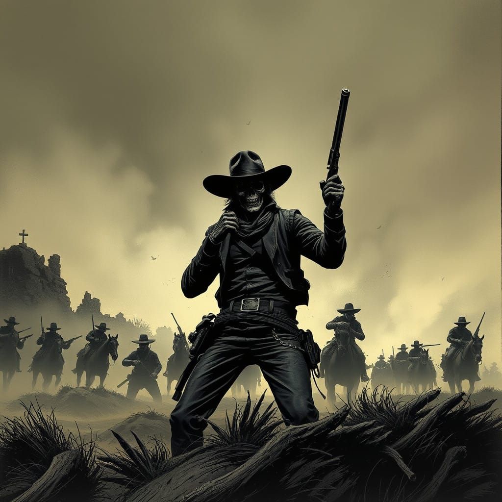 Gothic Undead Cowboy Rides the American Civil War Battlefiel...