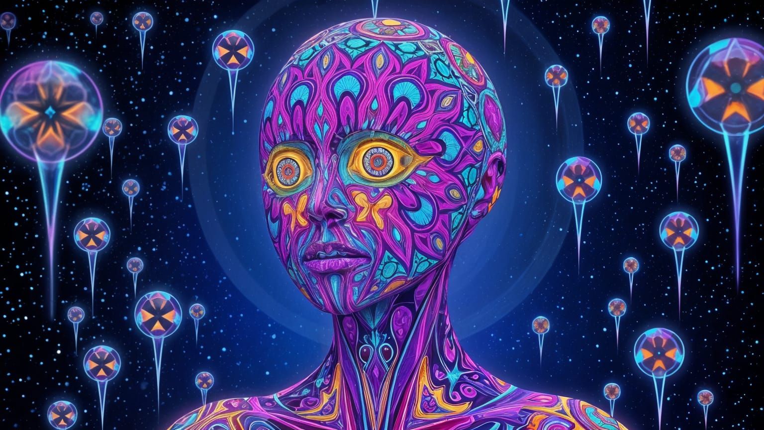 Kaleidoscope Humanoid in a Starry Void