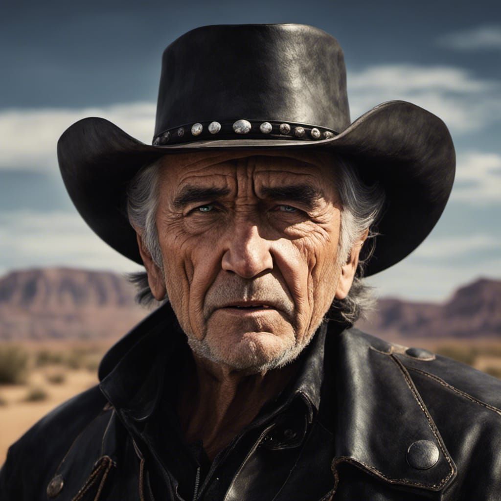 Photorealistic Cowboy Portrait Under Starry Sky