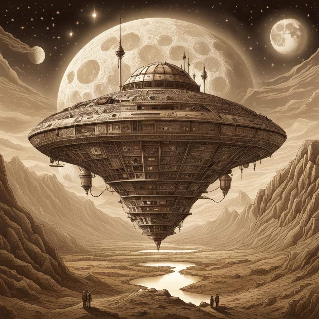 Sepia Spacecraft on the Moon: Epic Adventure