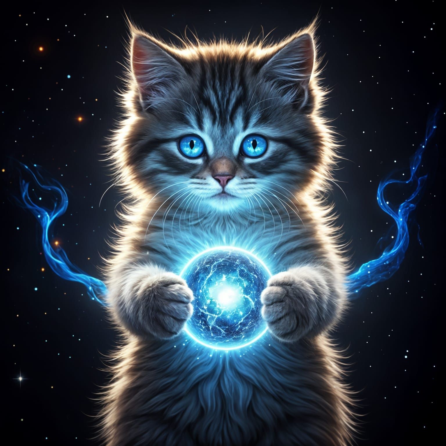 Enchanted Celestial Kitten in Splendid Cosmic Hues