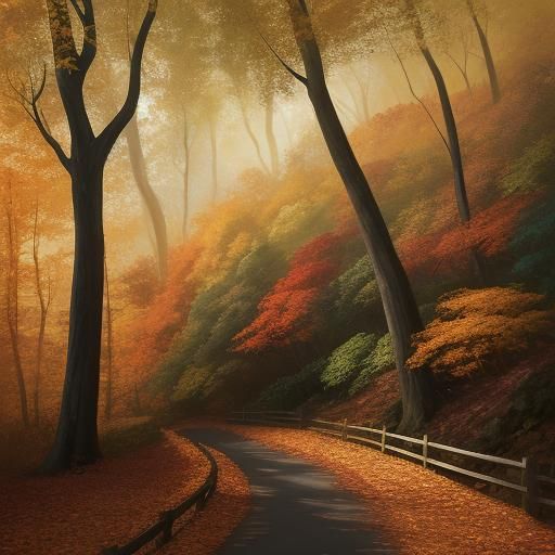 Autumn Forest Path in Surreal Impressionist Style