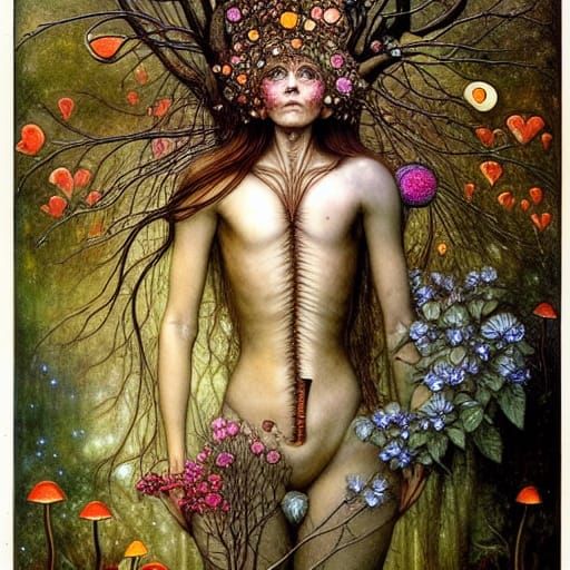 Surreal Heart Tree in a Hyperdetailed Garden