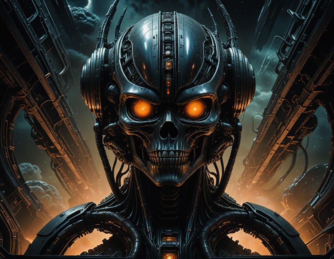 Ominous Starship in Deep Space Nebula