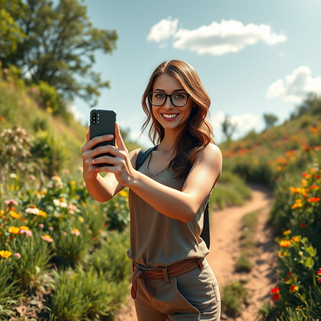 Woman Taking Selfie on Hiking Trail