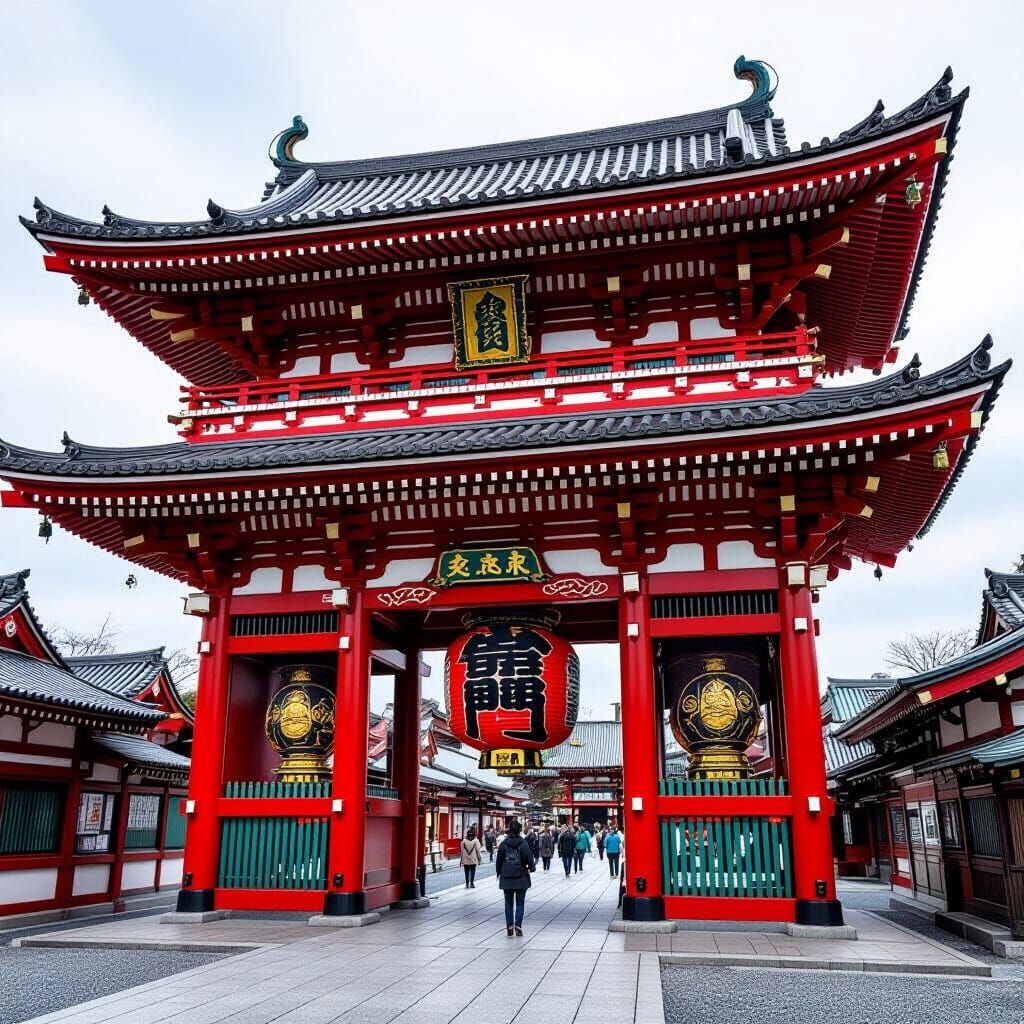 Kaminarimon Gate, Sensoji Temple in Ukiyo-e Style