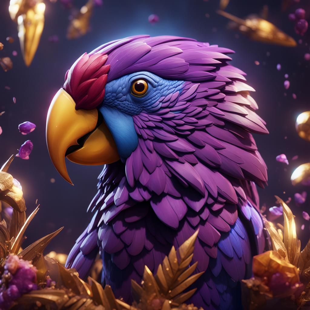 Purple Parrot Emblem in 3D Cinematic Style