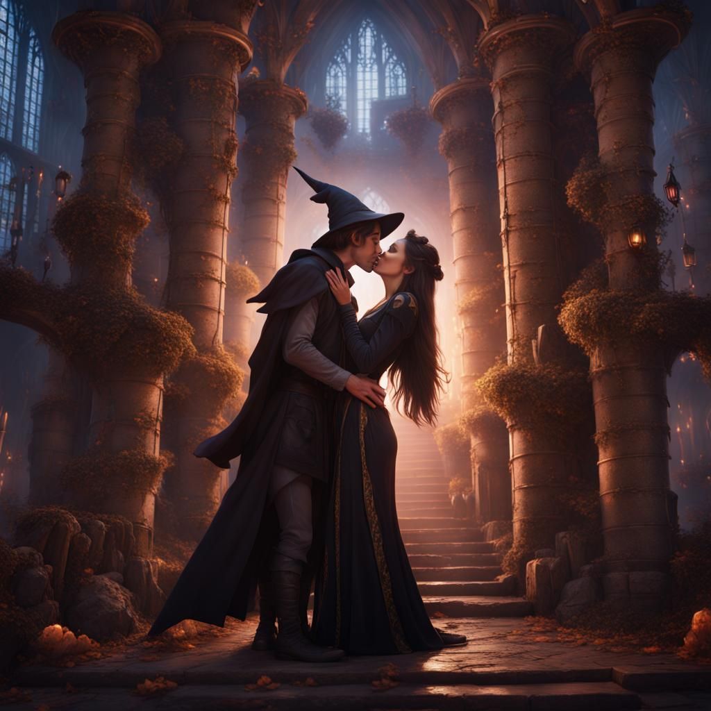 Magical Kiss in Tower: Fantasy Concept Art