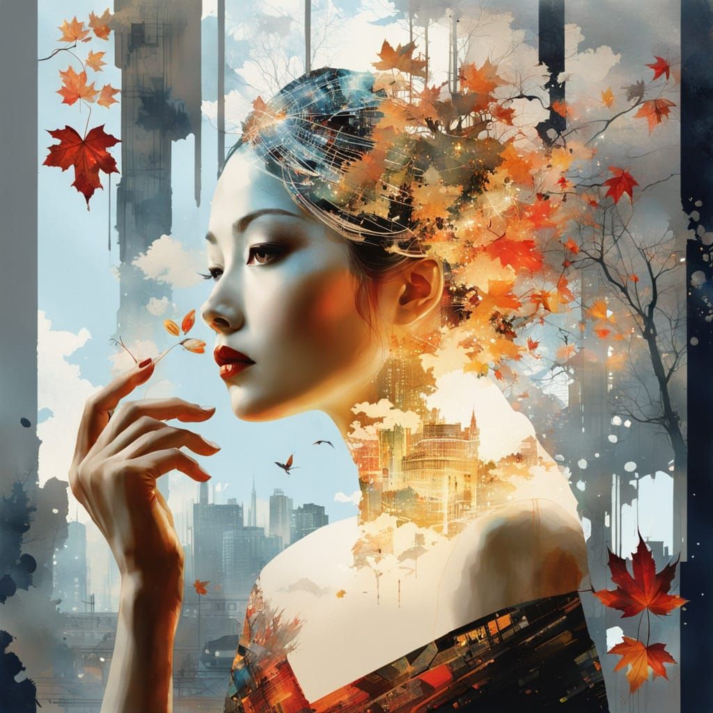 Galaxy Drips into Cityscape Silhouette Princess Head