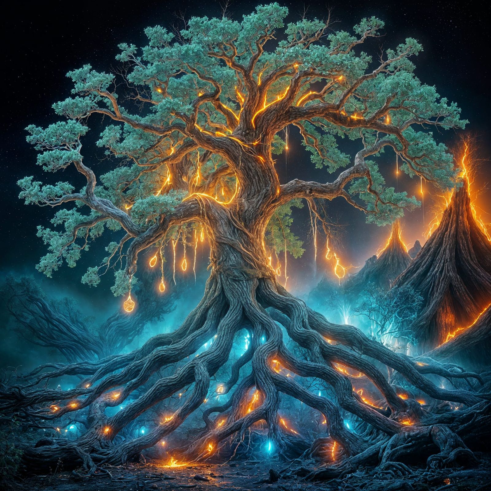Ancient Tree Radiates Cosmic Energy in Vibrant Turquoise and...