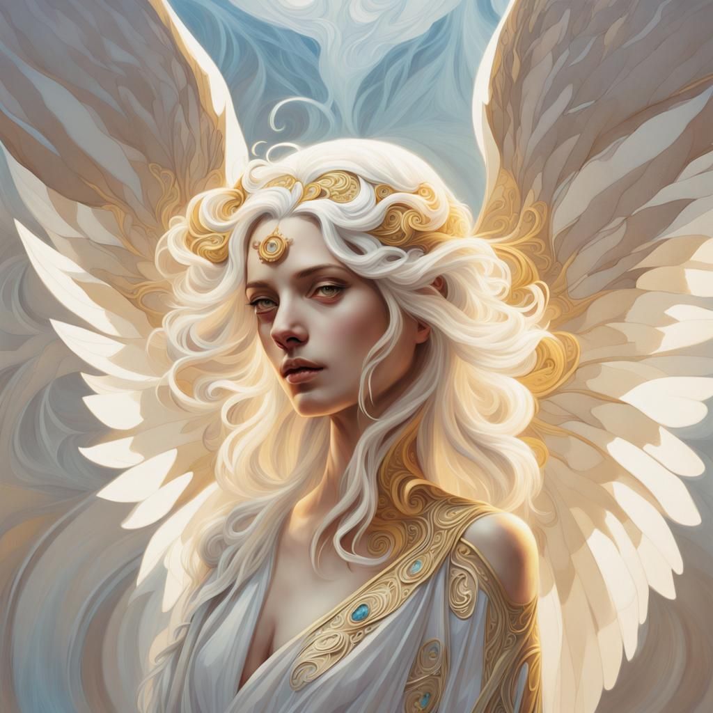 Ethereal Angel Portrait in Art Nouveau Style