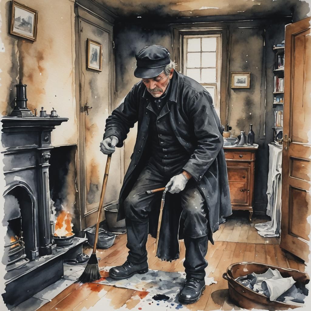 Chimney Sweep's Daily Grind in a Cozy Lounge