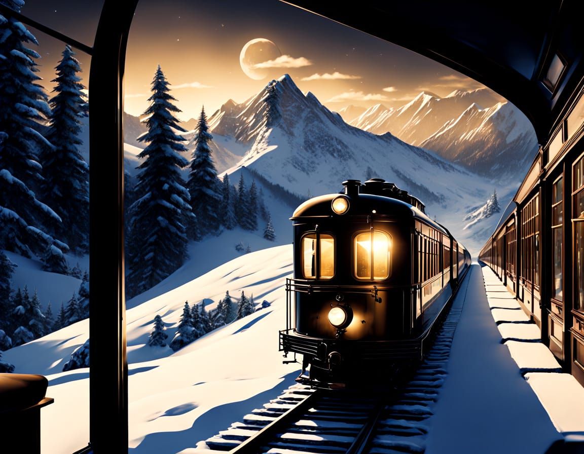 Film Noir Train Interior in Winter Snowstorm