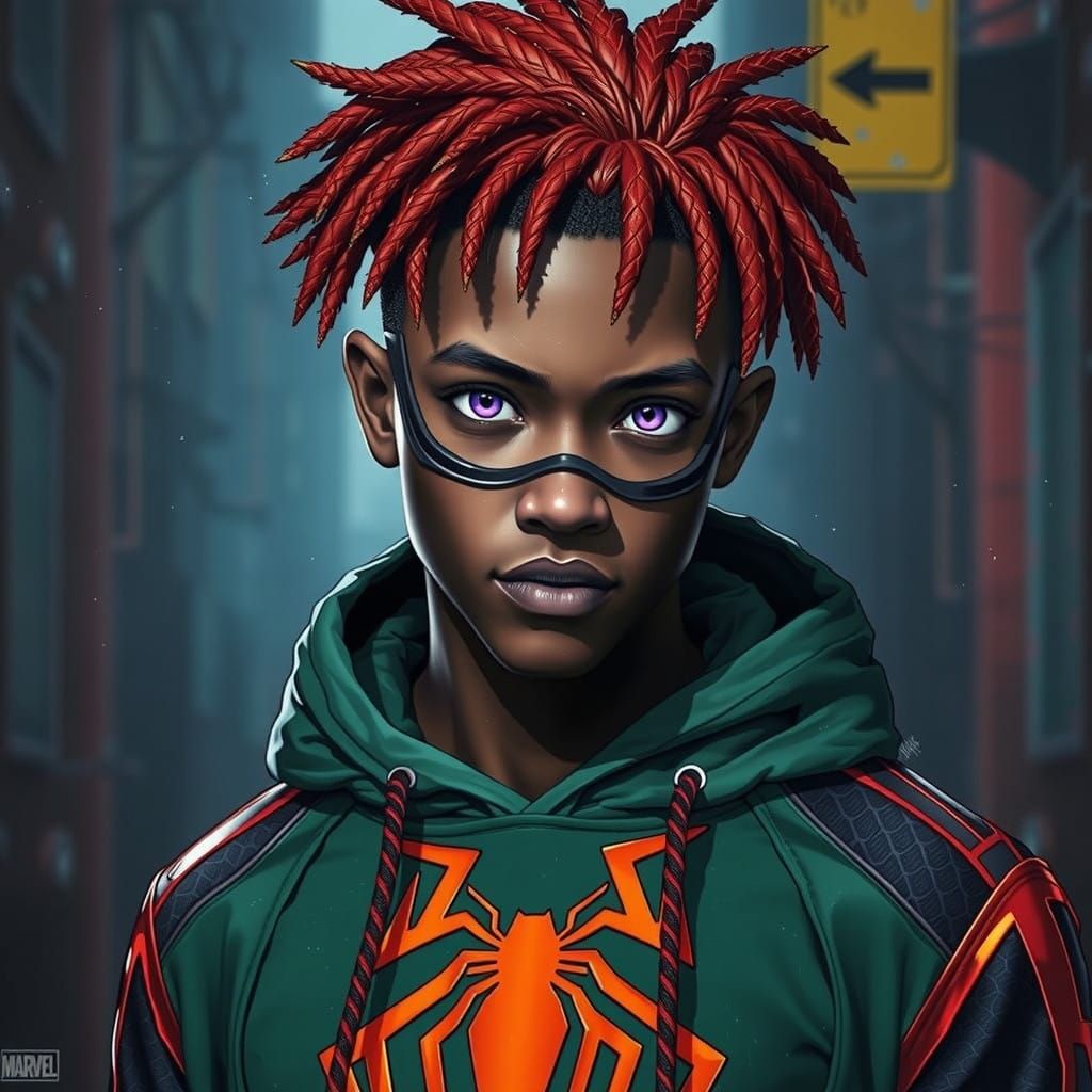 Marvel-Inspired Spidersona Hero with Vibrant Dreaded Hair an...