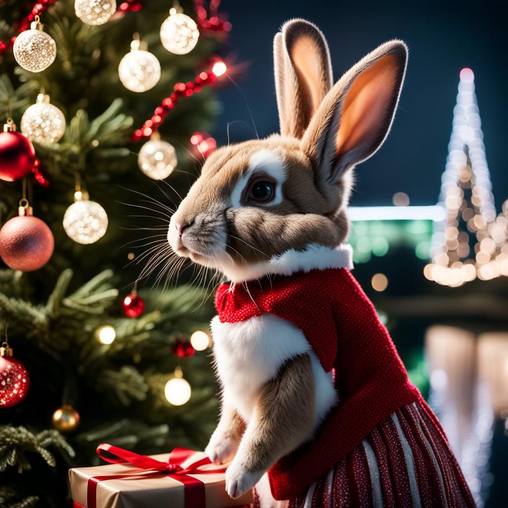 Elegant Christmas Rabbit in Cinematic Decor