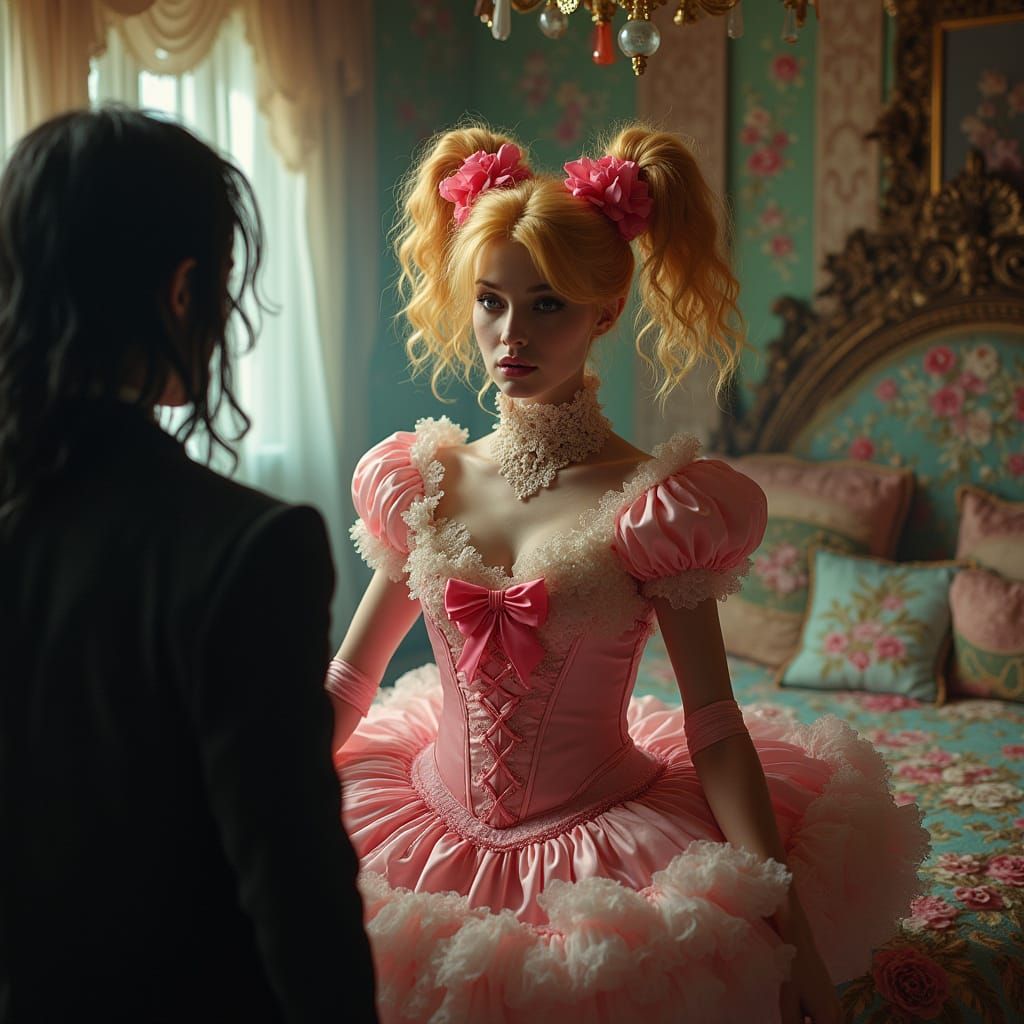 Sissy Woman Showcased in Girly Bedroom by Powerful Mafia Bos...