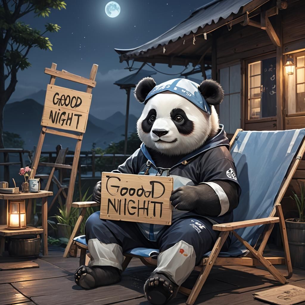 Panda in Caravan Saying Goodnight: 3D Anime Art