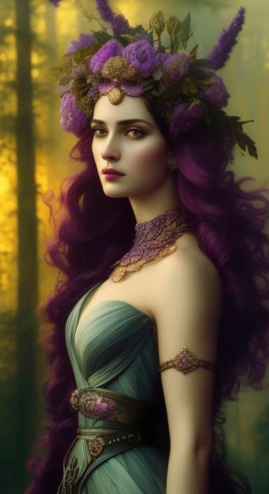 Persephone Portrait: Hyperrealistic Art Nouveau Design