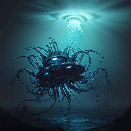 Ethereal Darkwater Encounter in Cyberpunk Aesthetic