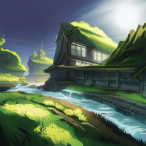 Abandoned Temple in Anime Style