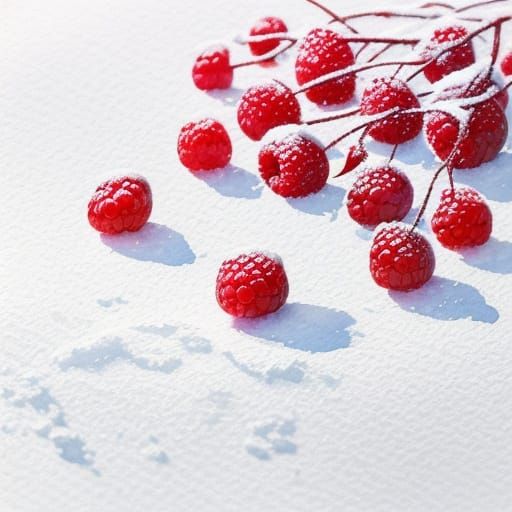 Vibrant Raspberry on Snow Watercolor Splash Art