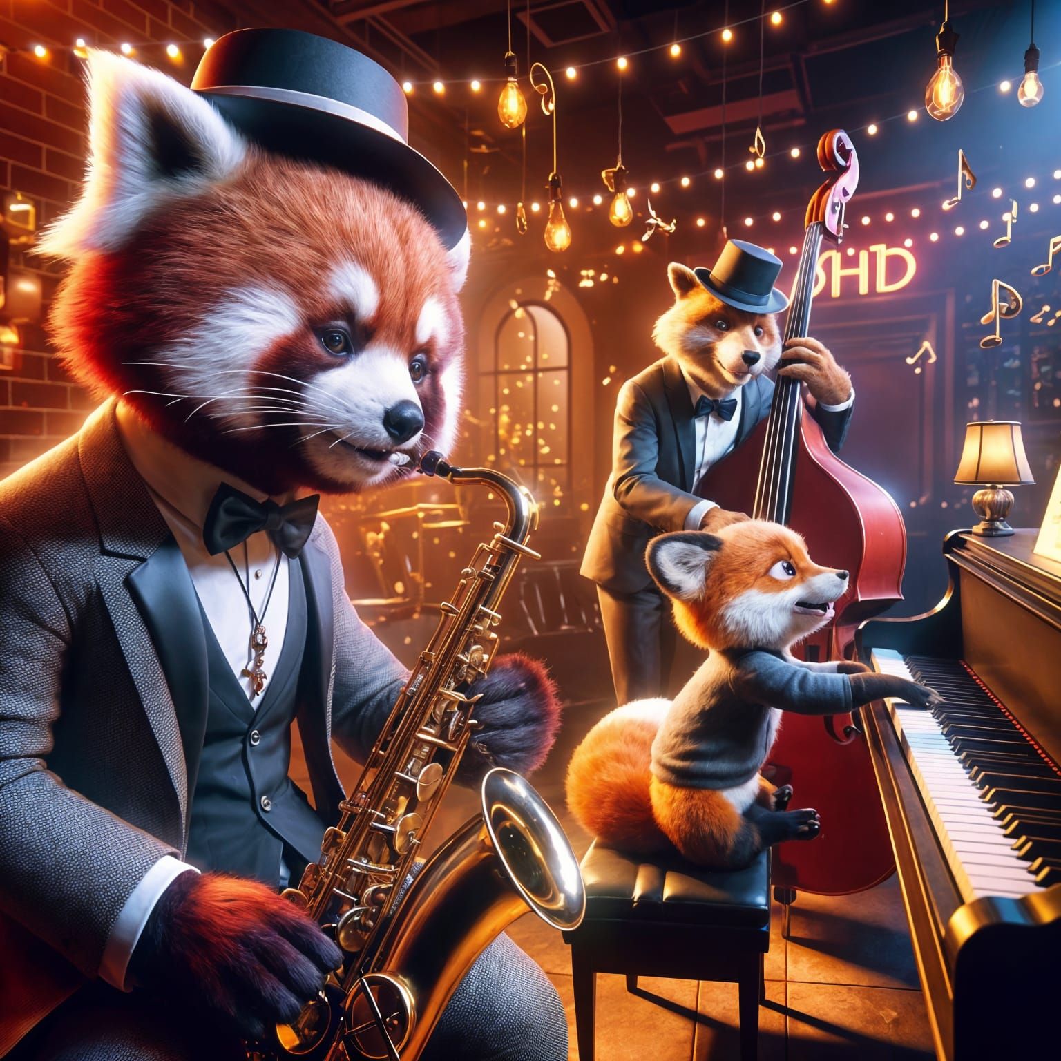 Red Panda Jazz Band in Golden Ratio Composition