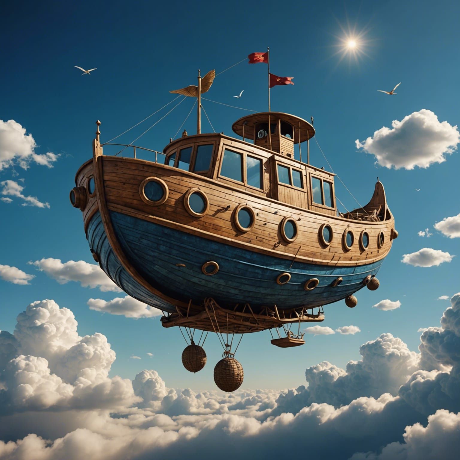 Surreal Doodlebug Boat in Flight: Surrealist Art