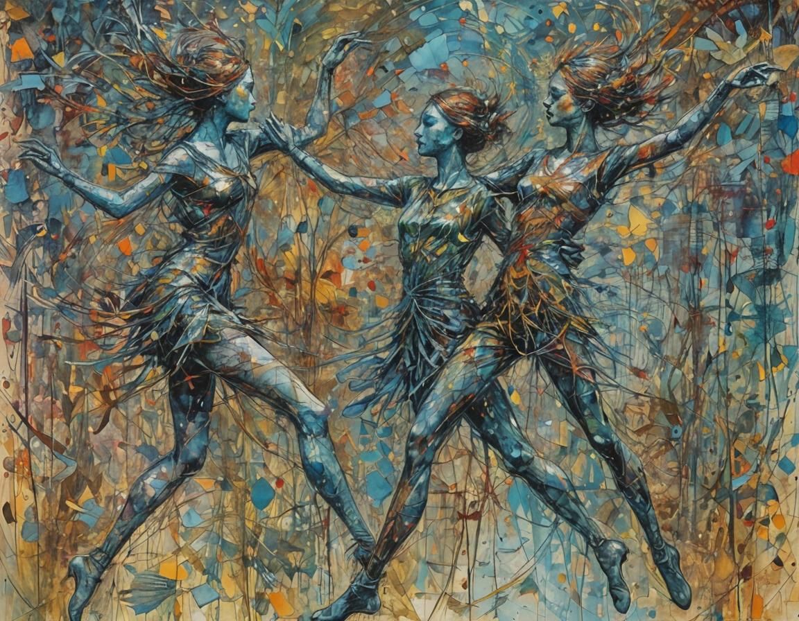 Entangled Dancers: Intricate Abstract Watercolor