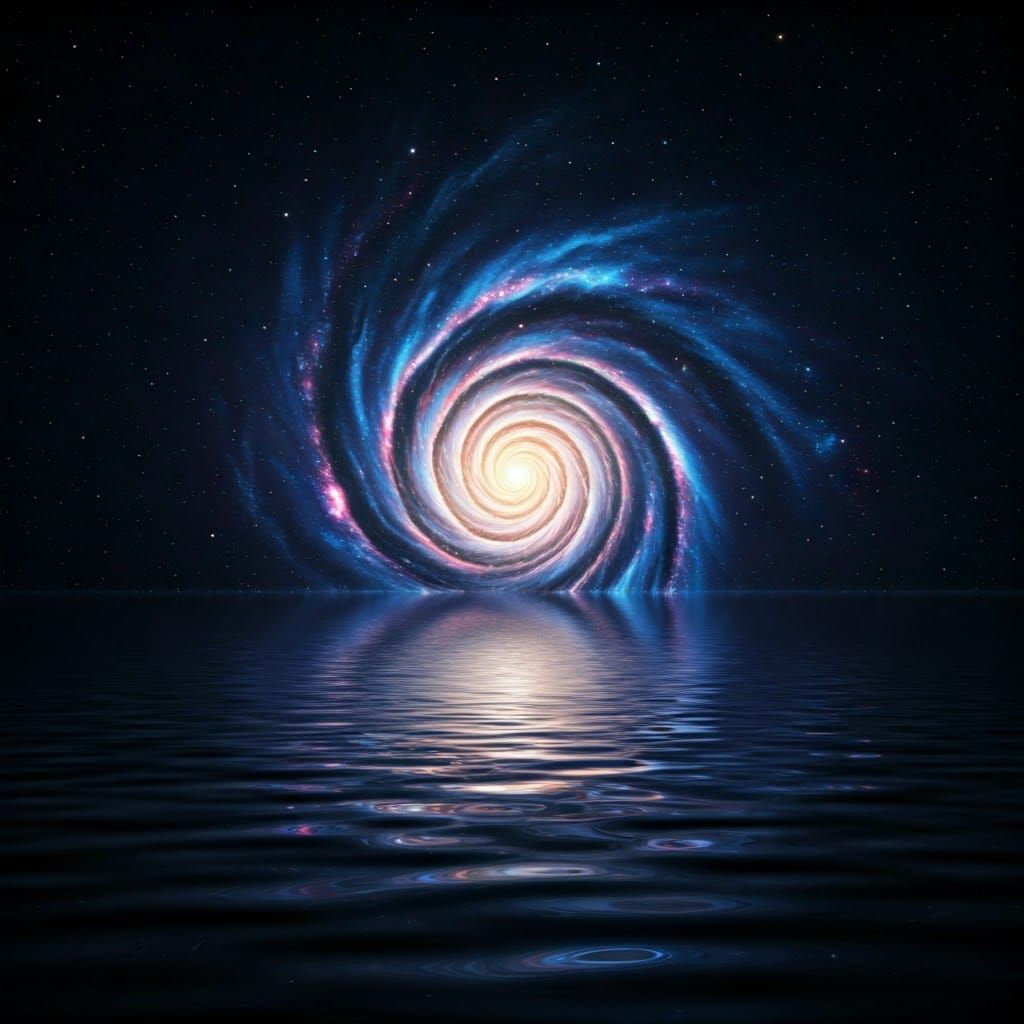 Cosmic Lake Reflecting Galaxy, Digital Illustration