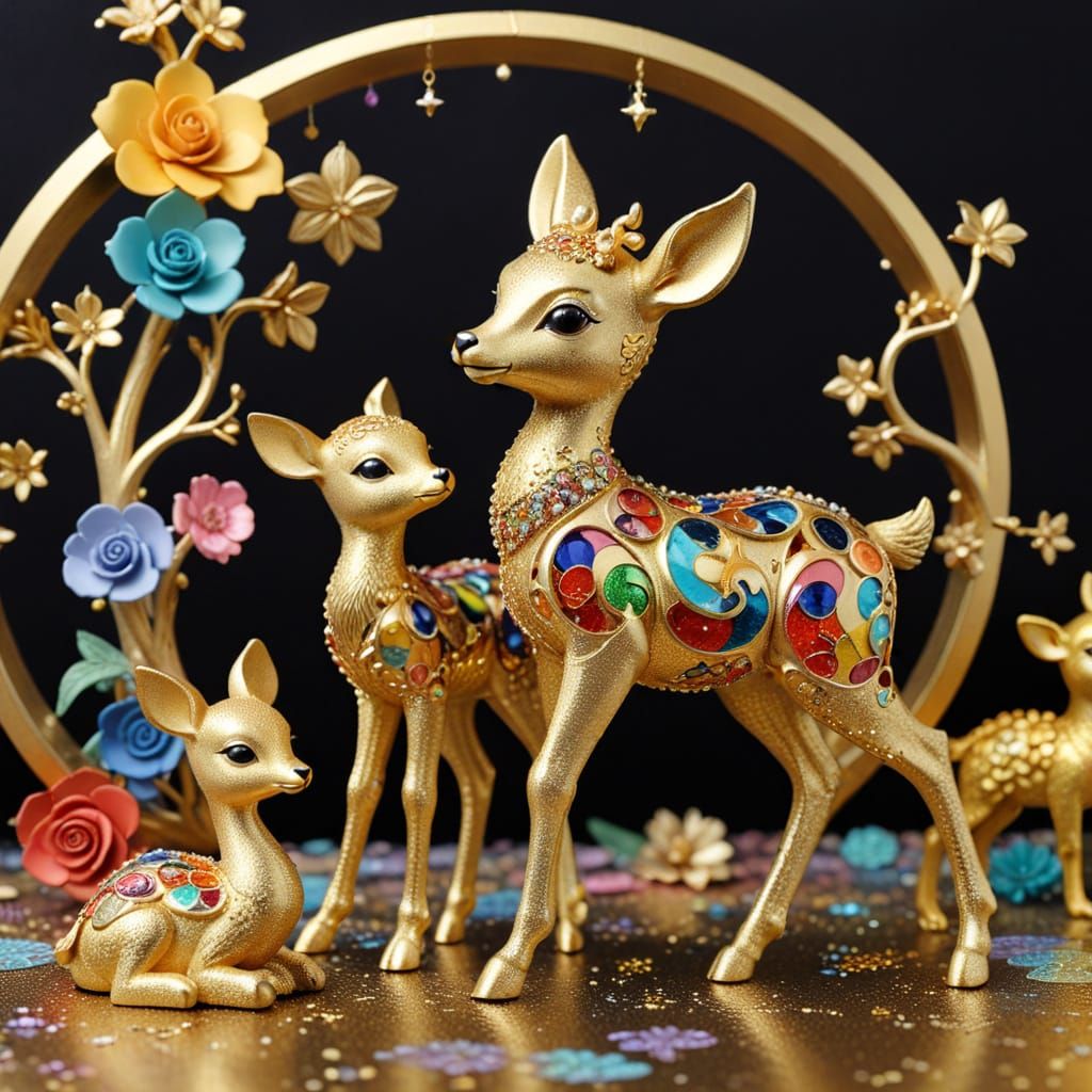 Rainbow Bambi and Duckling in Art Nouveau Style