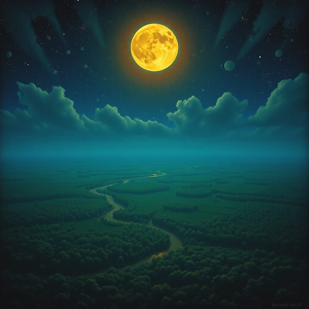 Surreal Amazonian Dreamscape with Noctilucent Mystery