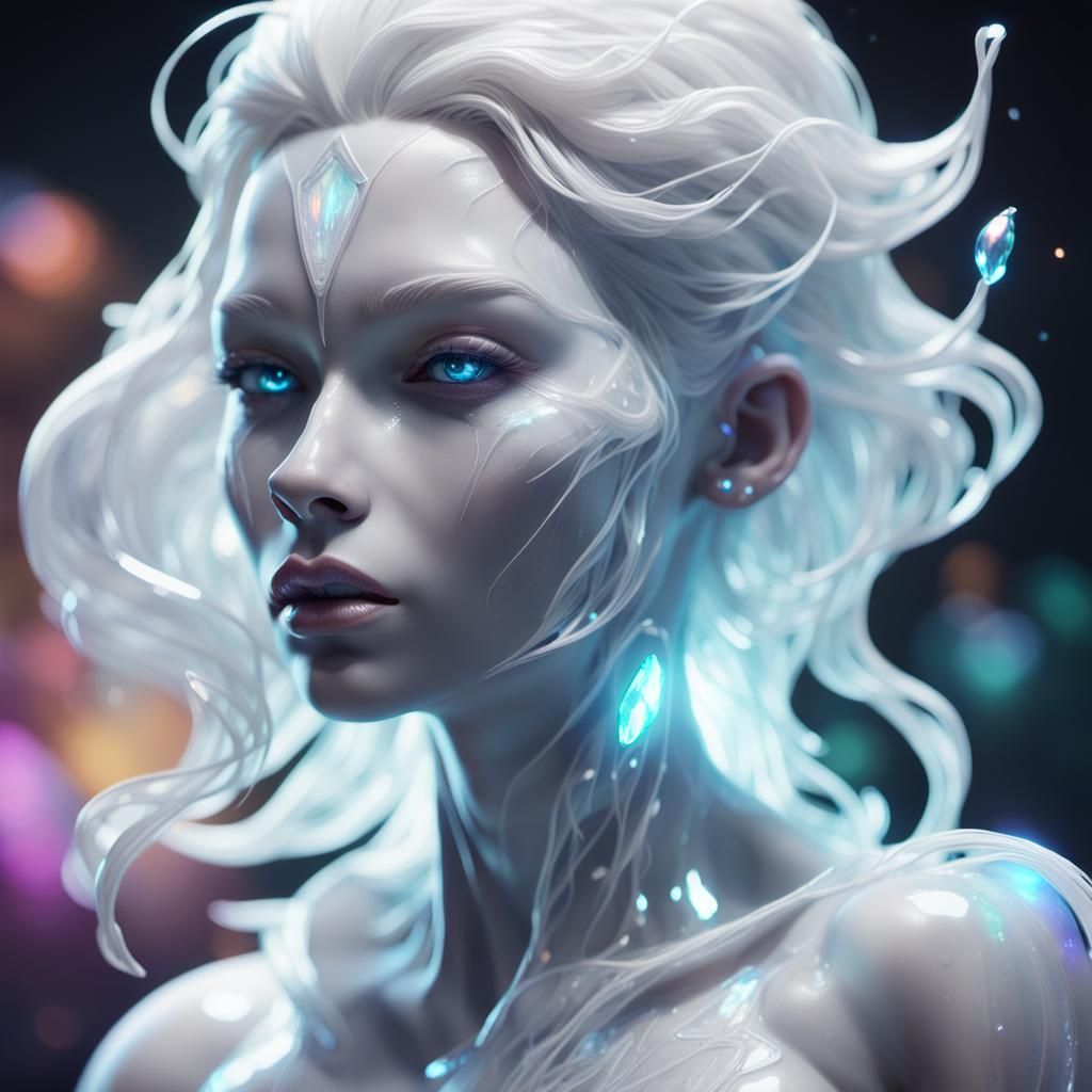 Humanoid Figure with White Ink and Gemstone