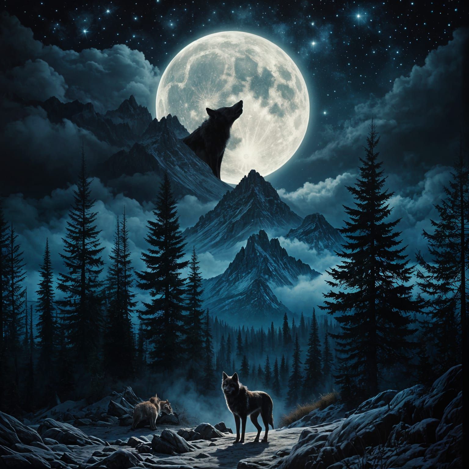 Mystical Native American Woman in Double Exposure with Full...