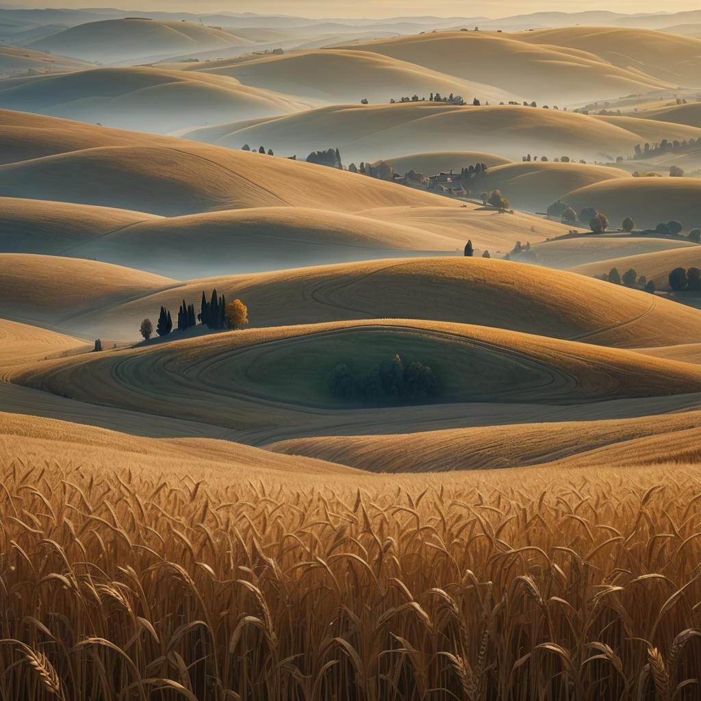 Golden Wheat Fields: Klimt-Inspired Digital Painting