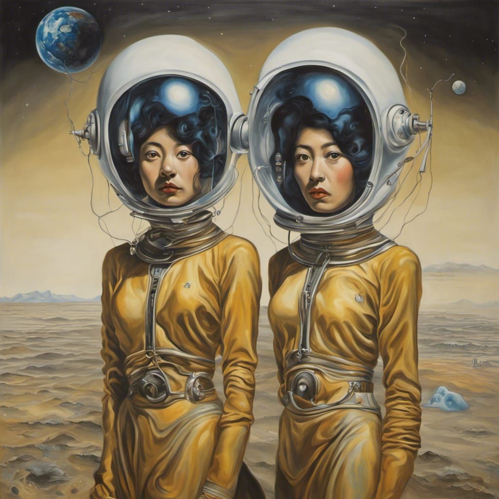 Intergalactic Sisters: A Surreal Oil Painting