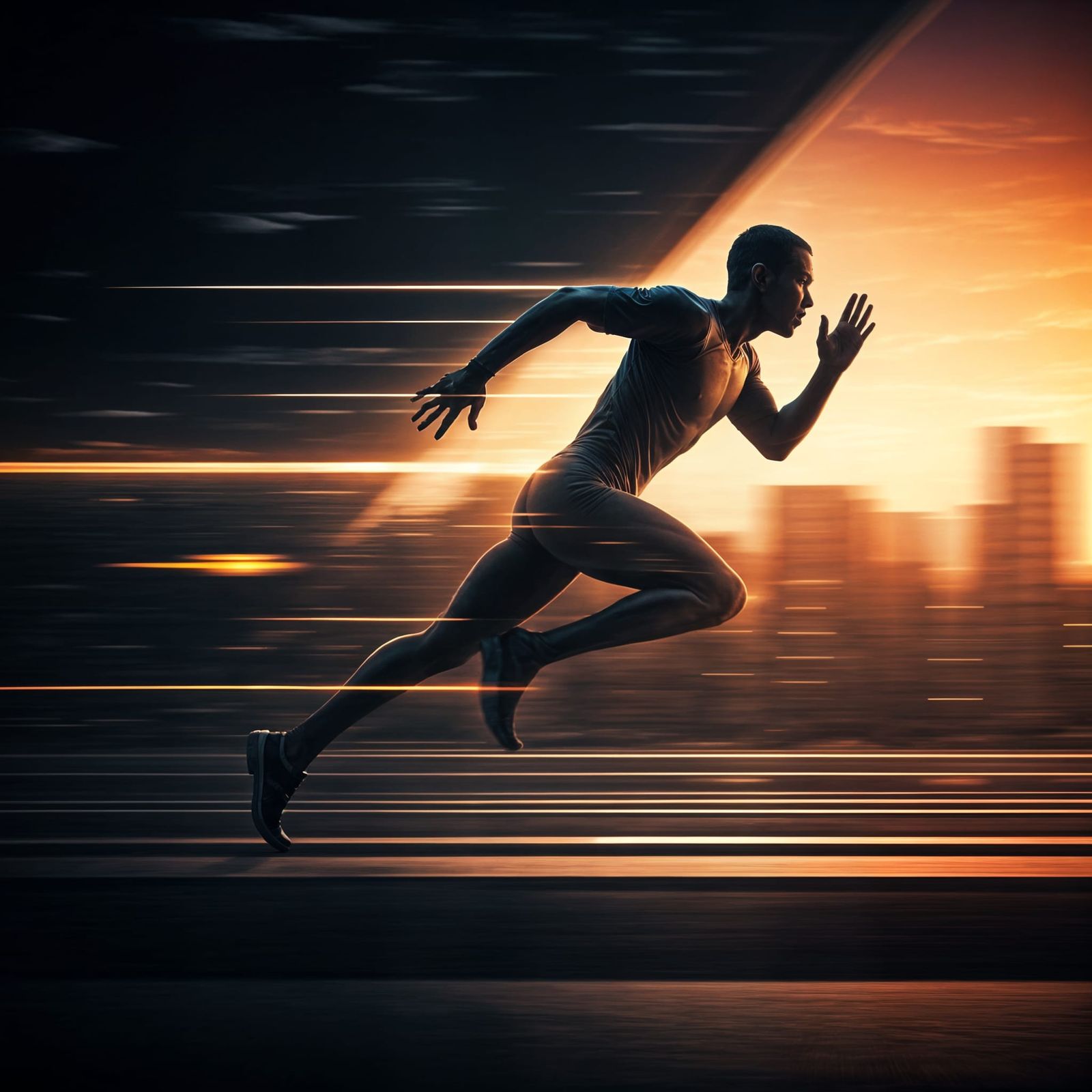Sprinting Woman in a Futuristic Landscape