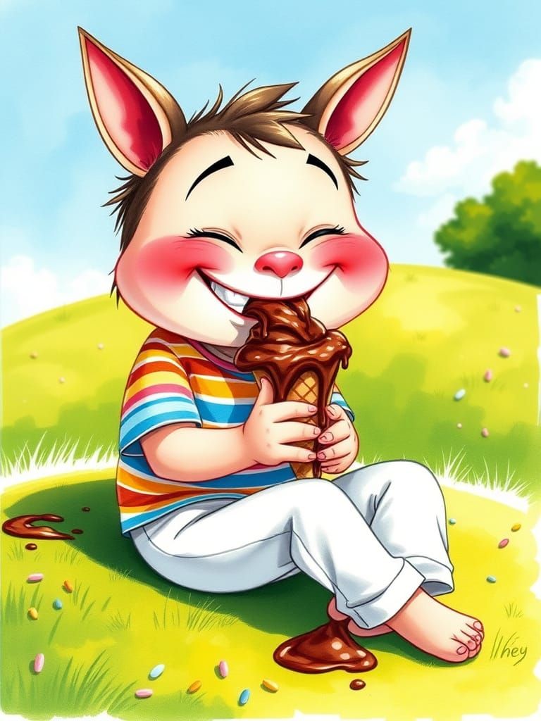 Whimsical Fizzlebritches Savoring Melting Chocolate Ice Crea...