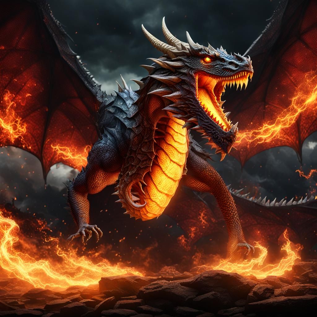 Fierce Dragon Breathing Fire in Fantasy Art