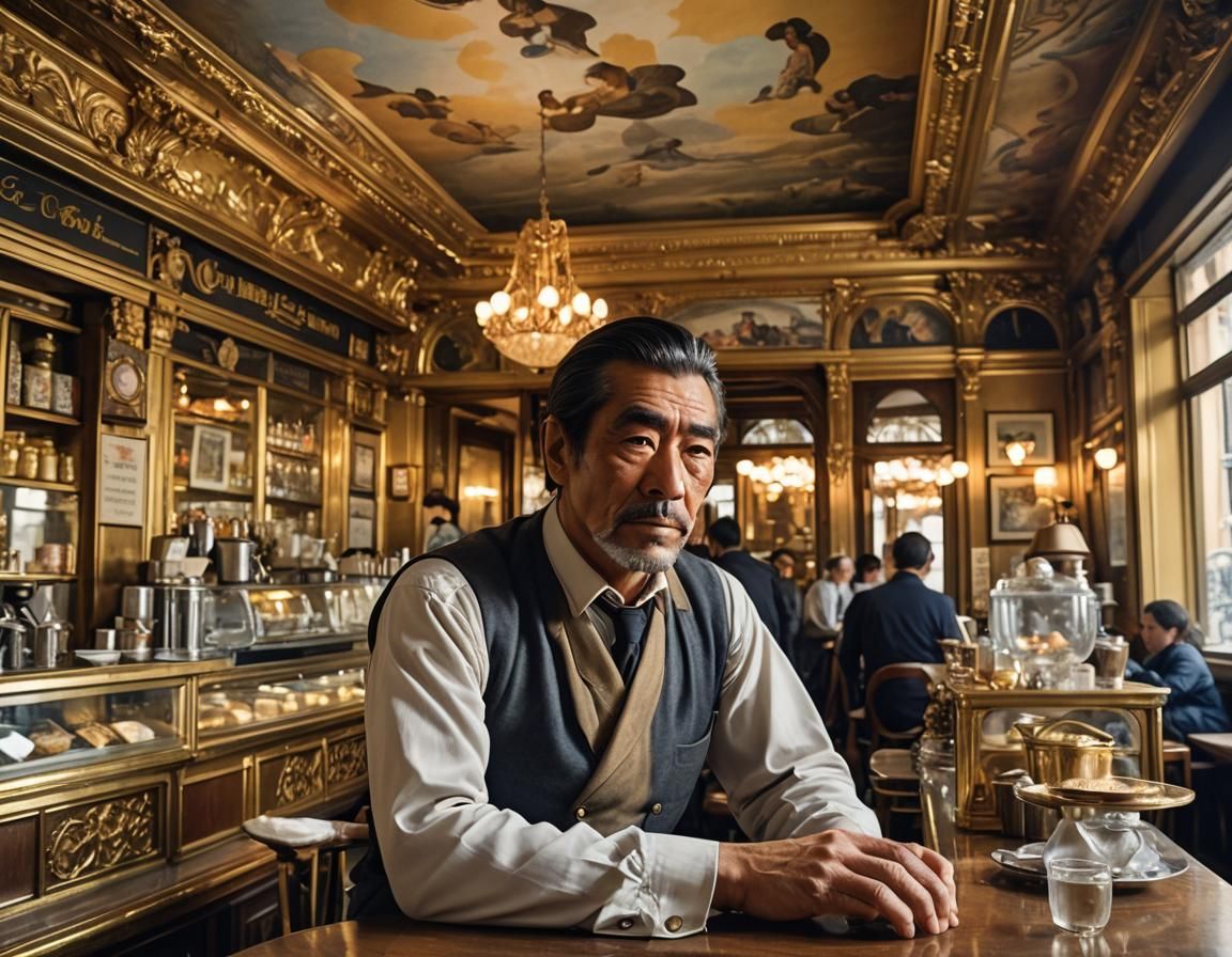 Toshiro Mifune in Art Nouveau Parisian Café