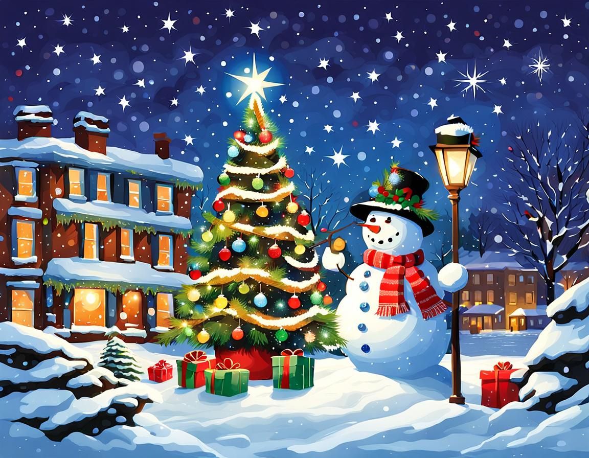 Winter Wonderland Snowman Delights in Festive Christmas Eve
