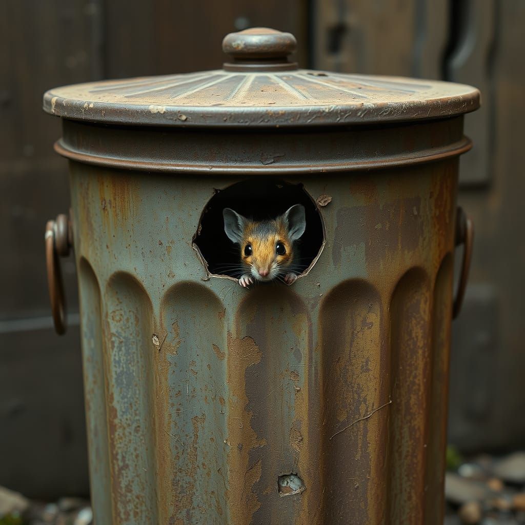 Mouse and Dustbin in Classic Illustration Style