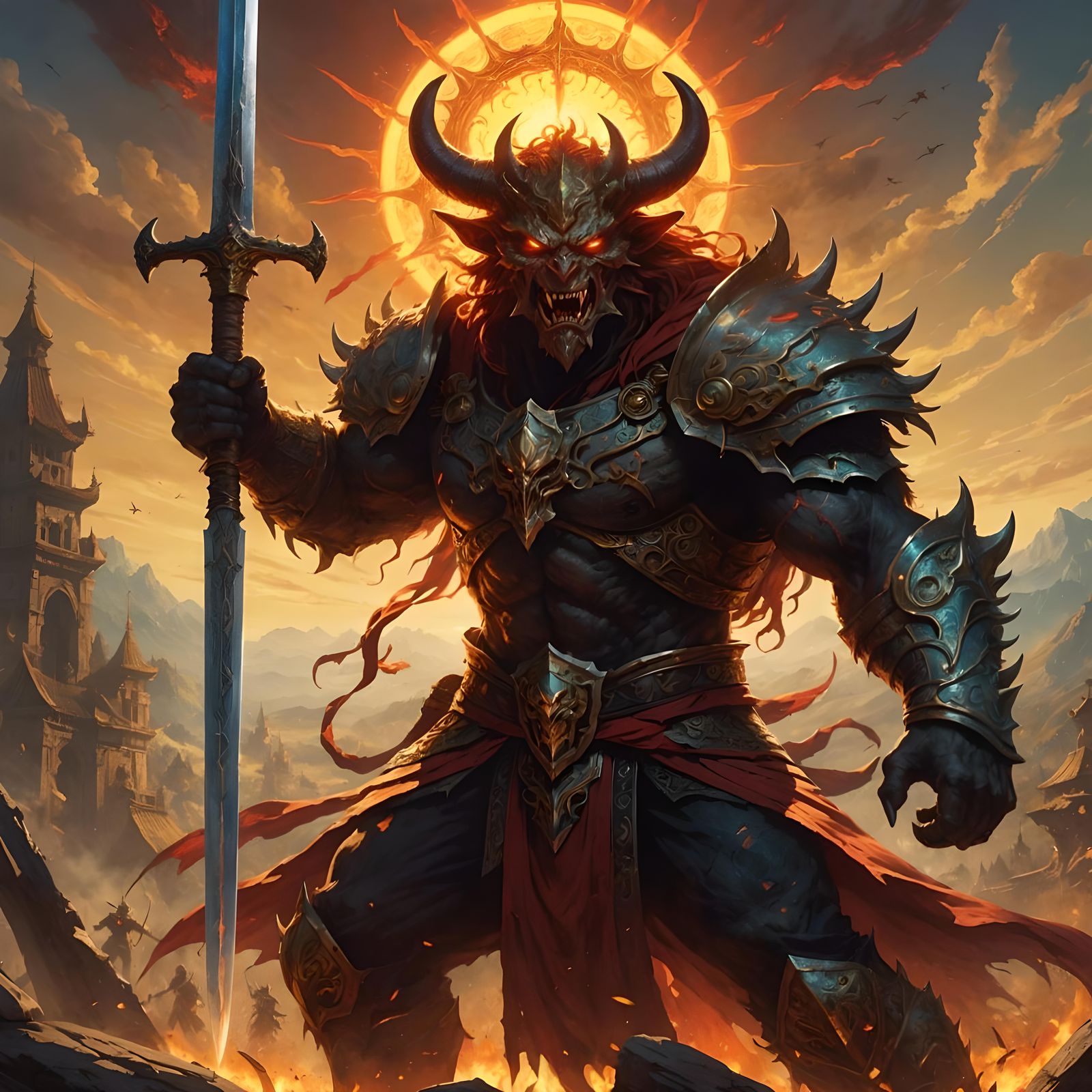 Fearsome Demon with Sword Raised High