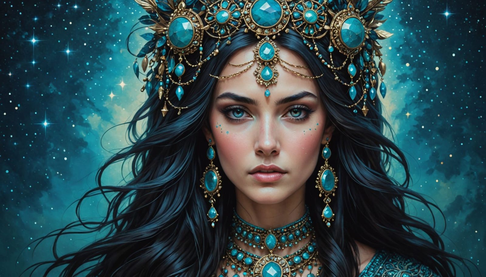 Ethereal Portrait of Twin Goddess in Celestial Attire