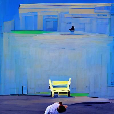 Sad Man in Empty Square: Minimalist Art