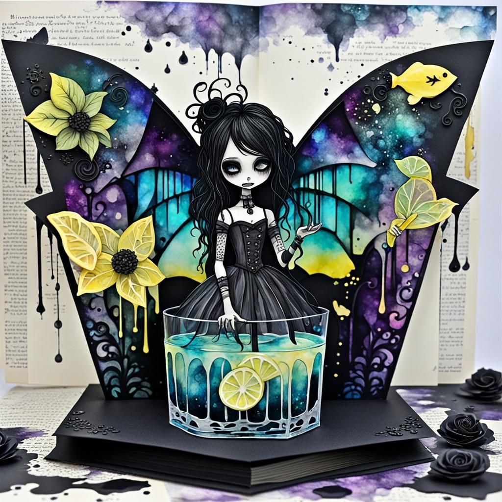 Gothic Emo Lemonade Pop-Up Book in Alcohol Inks