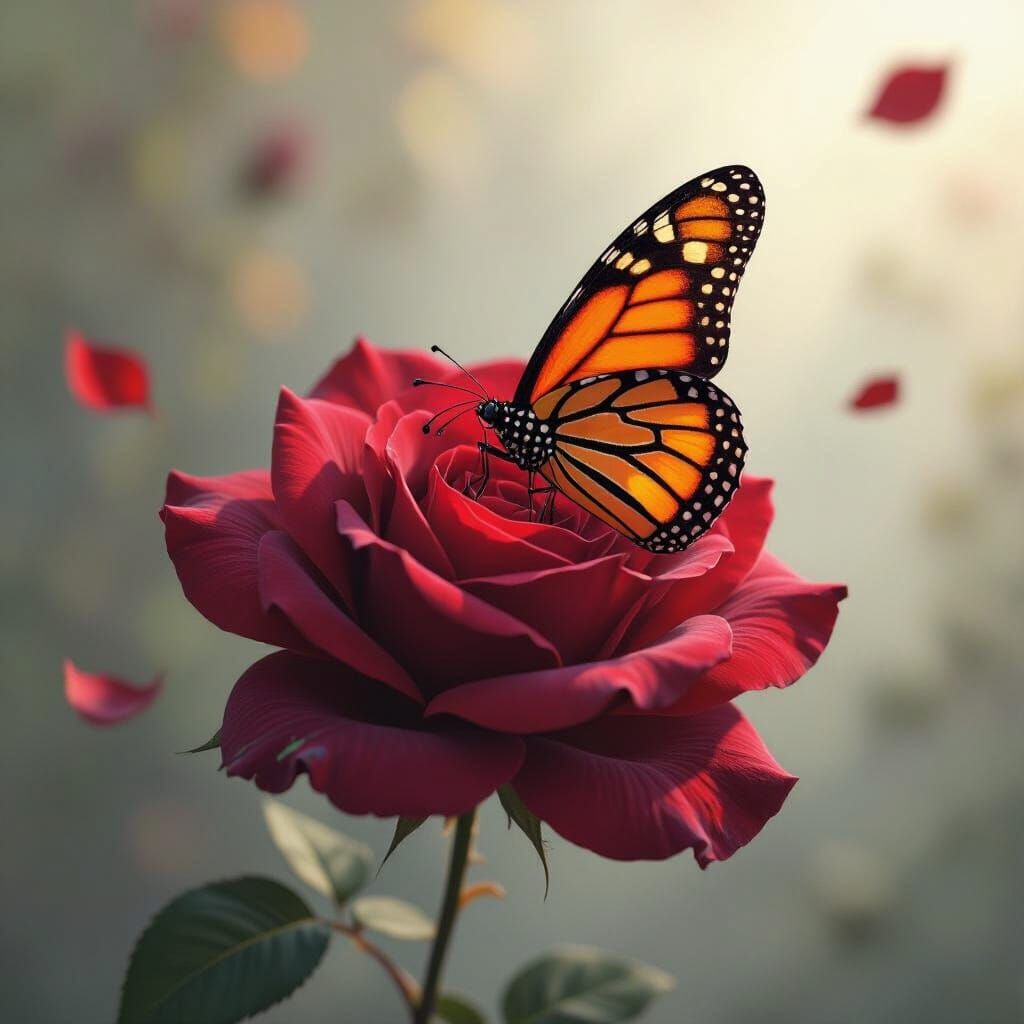 Monarch Butterfly on Withering Rose