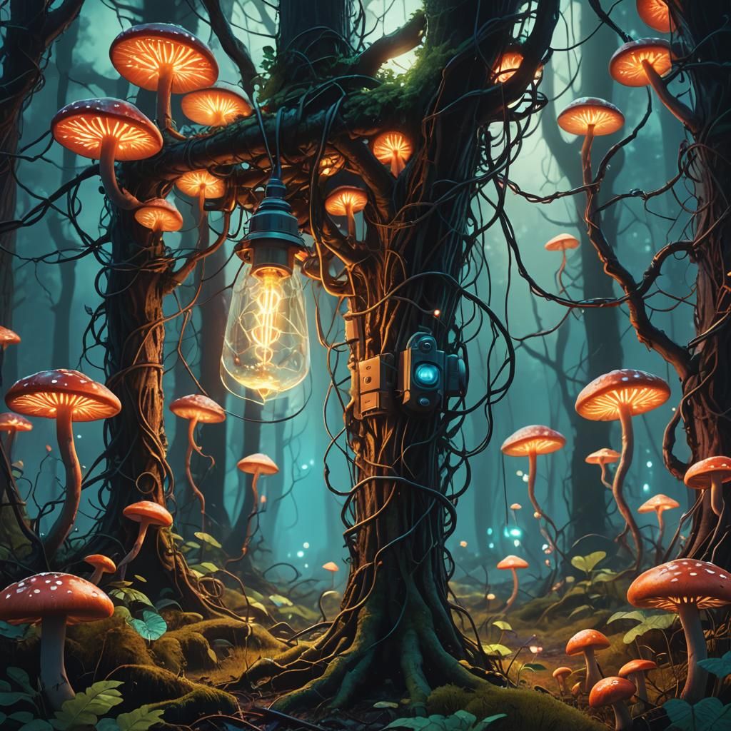 Mystical Forest Lamp in Digital Matte Painting