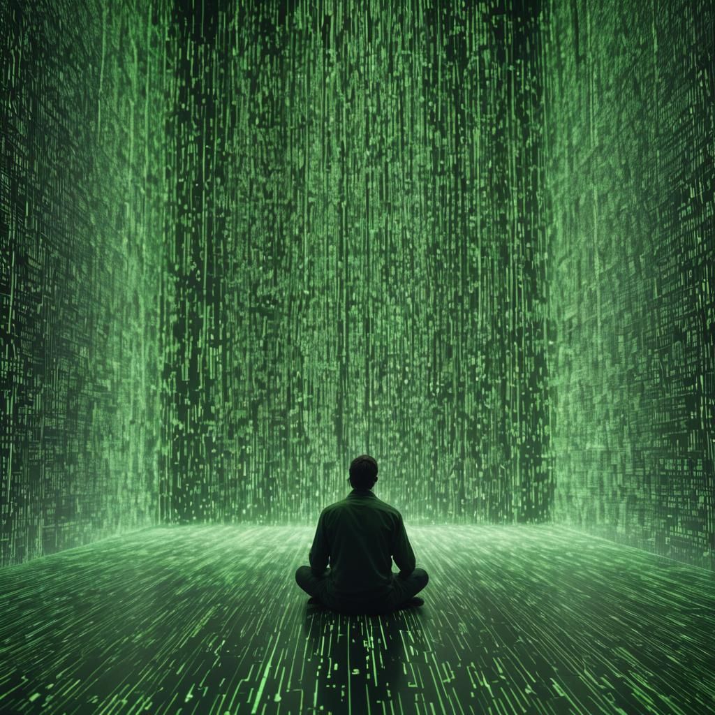 Man in Matrix Room: Vivid Digital Art