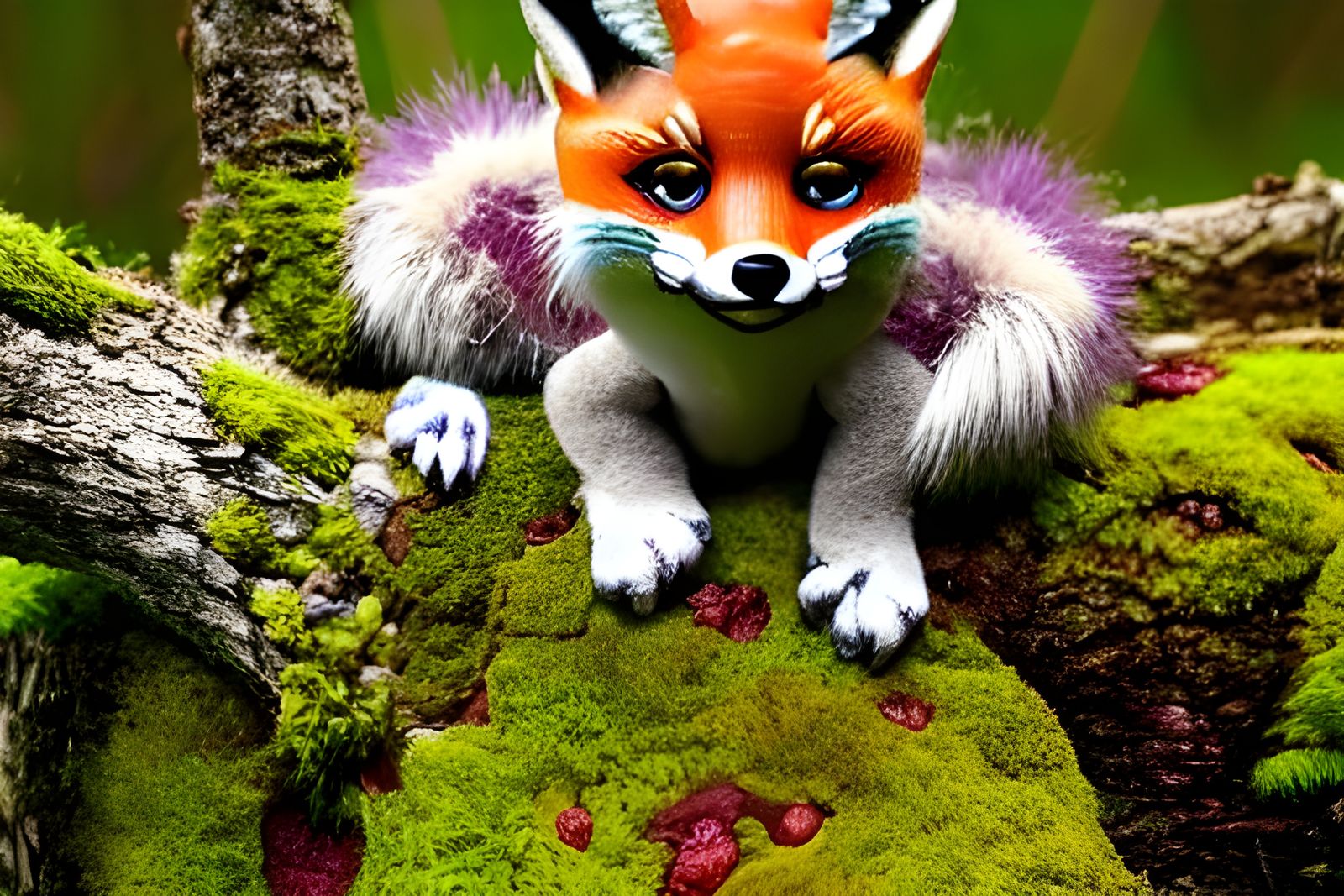 Purple Dragon and Red Fox in Forest