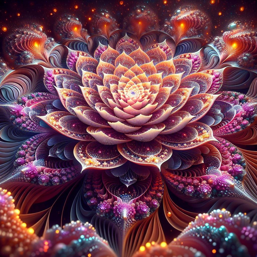 Surreal Lotus Blooms in Hyperbolic Fractal Harmony